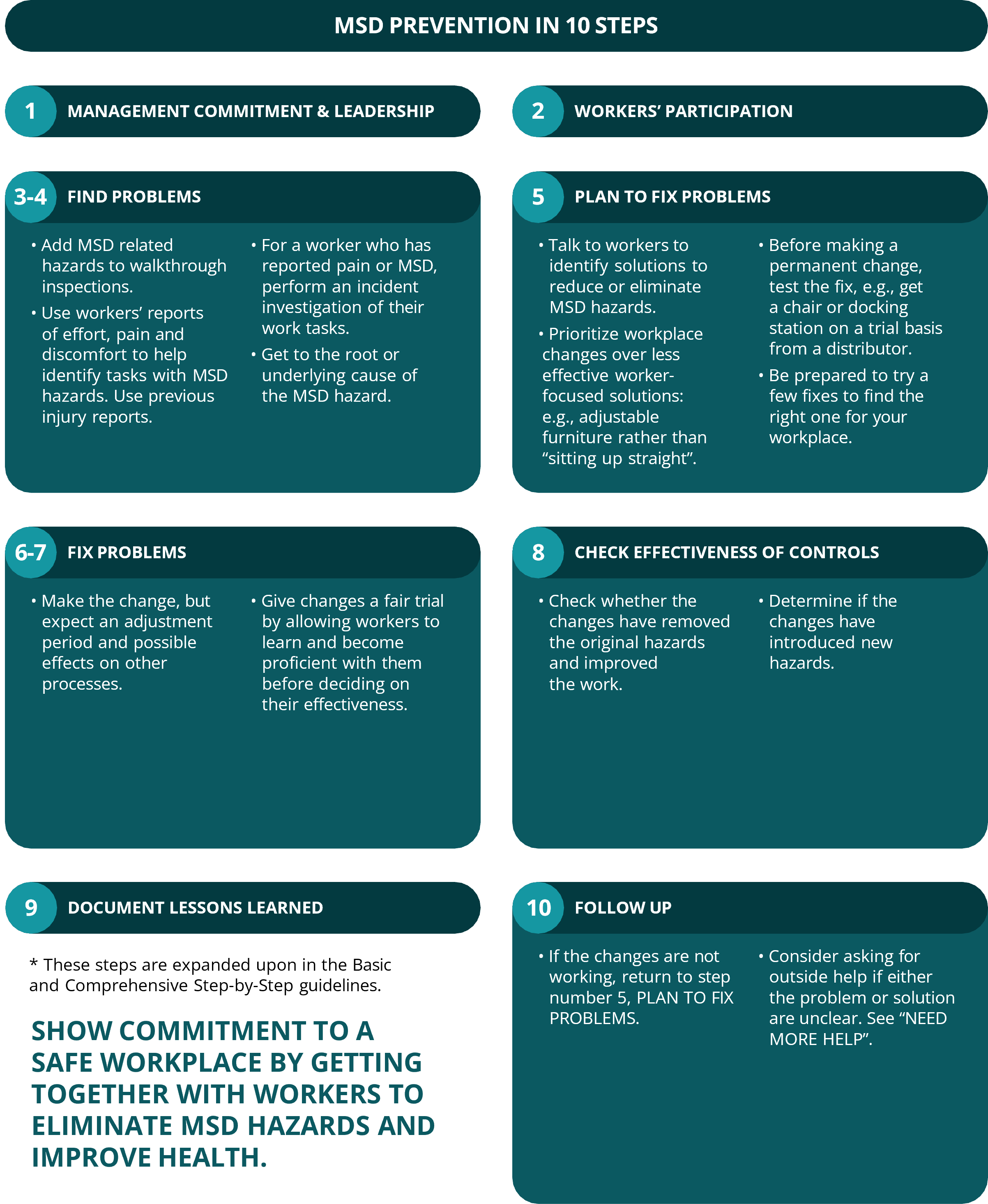 MSD prevention in 10 steps diagram.