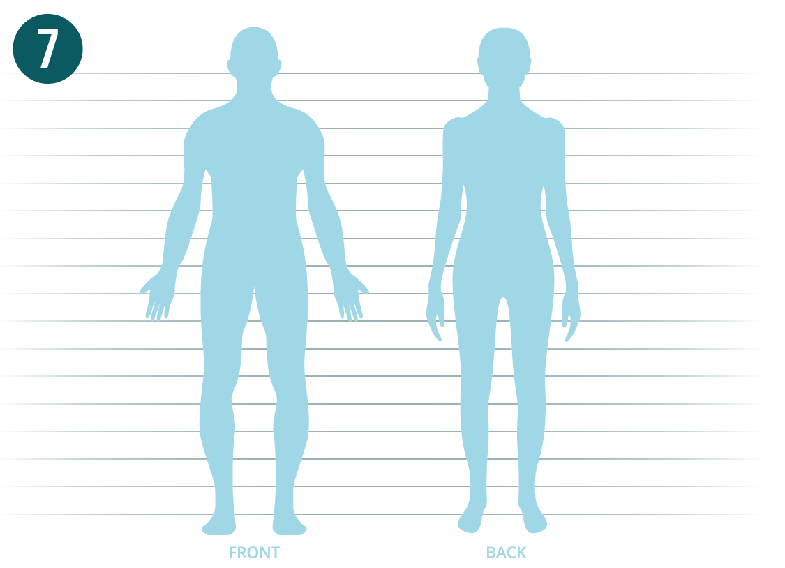 Two outlines of peoples figures from the front and back view. 