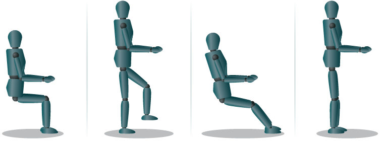 4 mannequins showing different seated and standing postures. 
