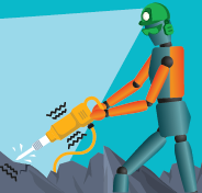person using a drill on rock in a mine, experiencing vibration through their hands, arms and upper back
