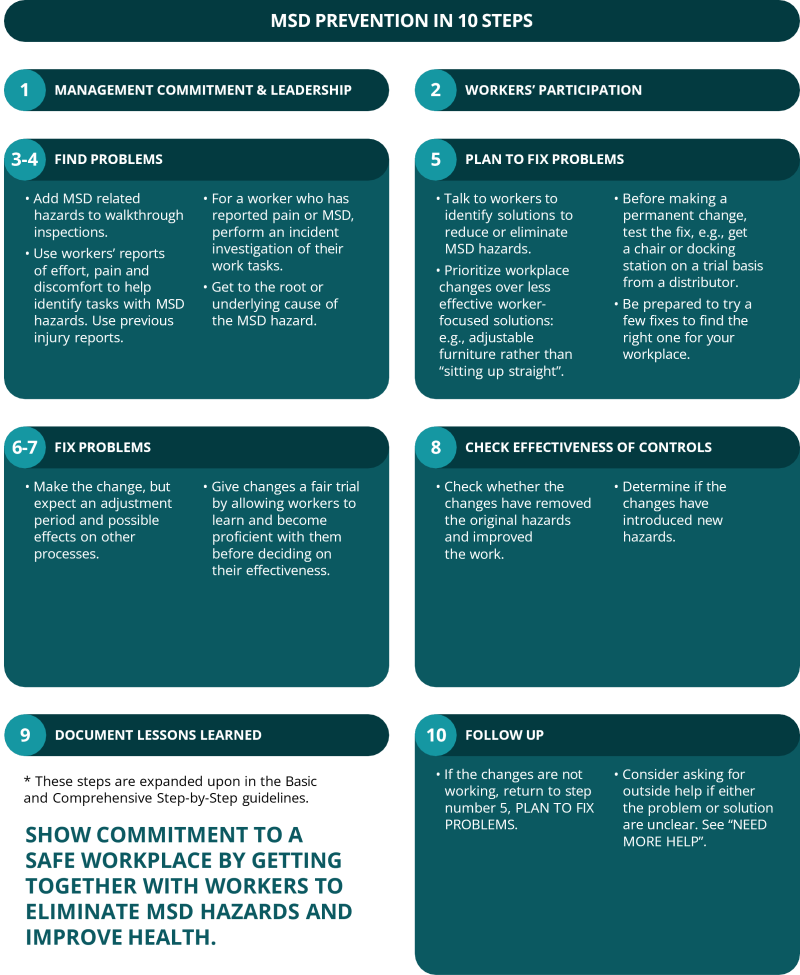 MSD prevention in 10 steps diagram.