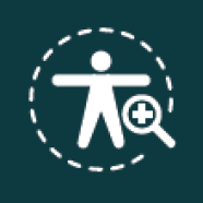 icon showing a person in a circle with a magnifying glass representing health risks