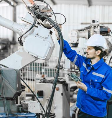 worker interacting with robot