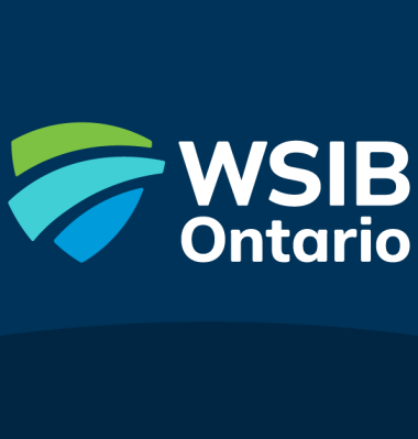 WSIB logo inverted with blue background