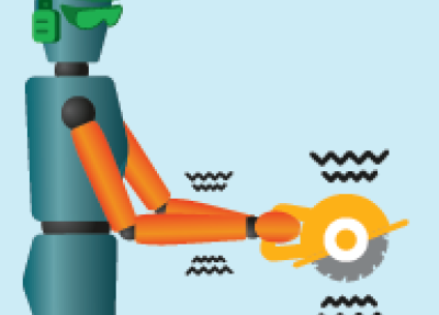 mannequin holding a power tool showing hand arm vibration