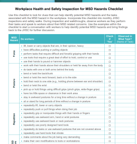 workplace health and safety inspection for MSD hazards checklist thumbnail